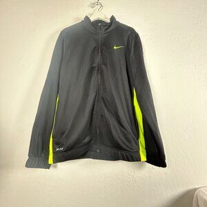 Nike Dri-Fit Mens Full-Zip Athletic Jacket Large Black Neon Green Zip Pockets